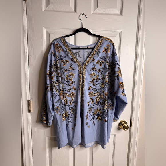Belle by Kim Gravel Tunic Top Women’s 2X Blue Floral Boho - Picture 1 of 7
